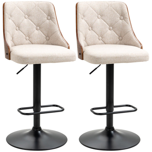 Counter Height Bar Stools Set of 2, Height Adjustable Swivel Barstools with Footrest and Solid Wood Back, Linen Fabric Bar Chairs, Beige at Gallery Canada