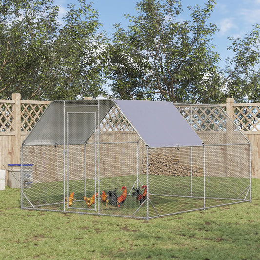 Galvanized Large Metal Chicken Coop Cage Walk-in Enclosure Poultry Hen Run House Playpen Rabbit Hutch with Cover for Outdoor Backyard 9.2' x 12.5' x 6.5' Silver Chicken Coops Silver, Silver Grey at Gallery Canada
