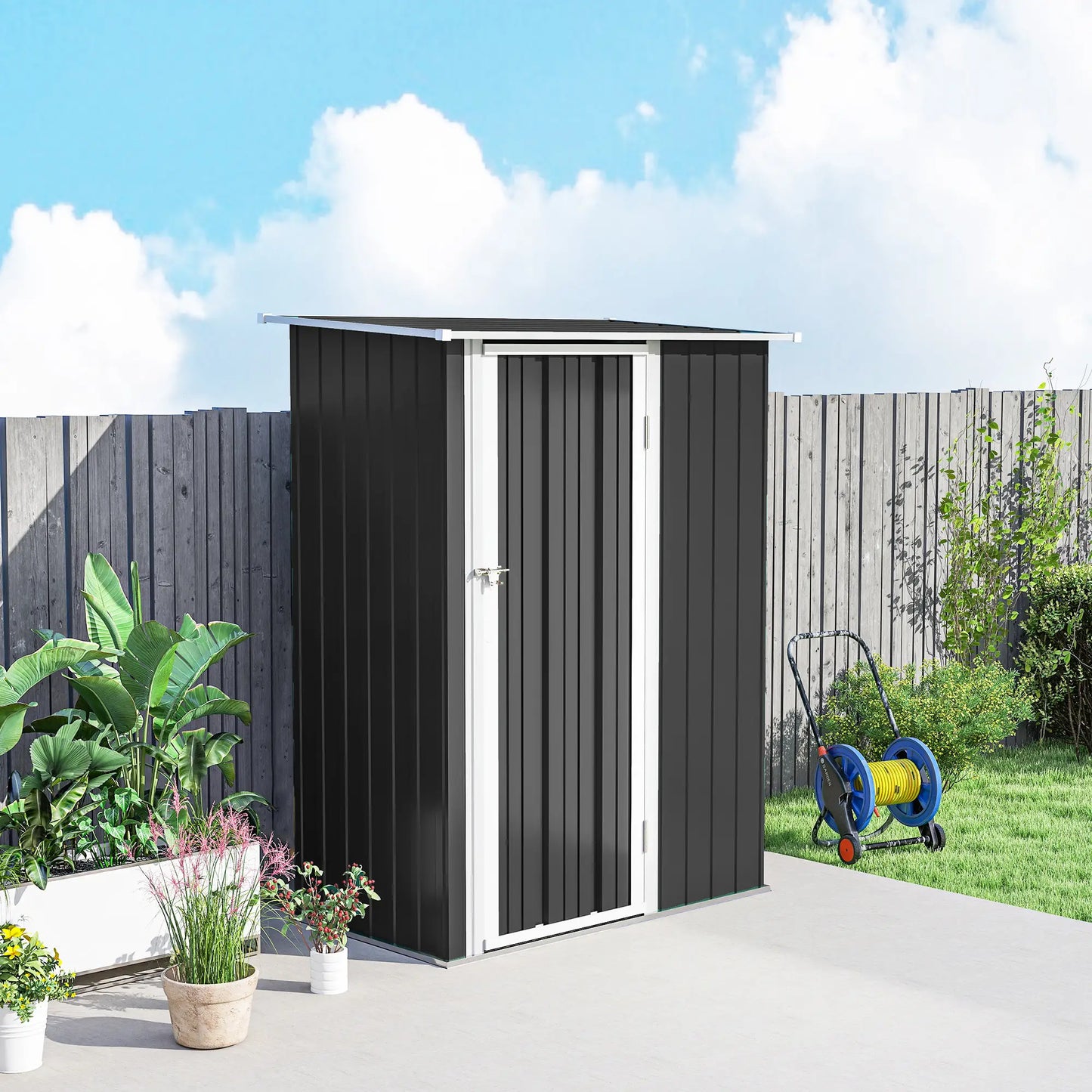 5 x 3ft Metal Garden Shed, Sloped Roof, Lockable Door, Grey Sheds at Gallery Canada