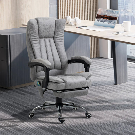 Chaise de bureau, Fauteuil relaxant à massage vibrant, Repose-pieds escamotable, Gris