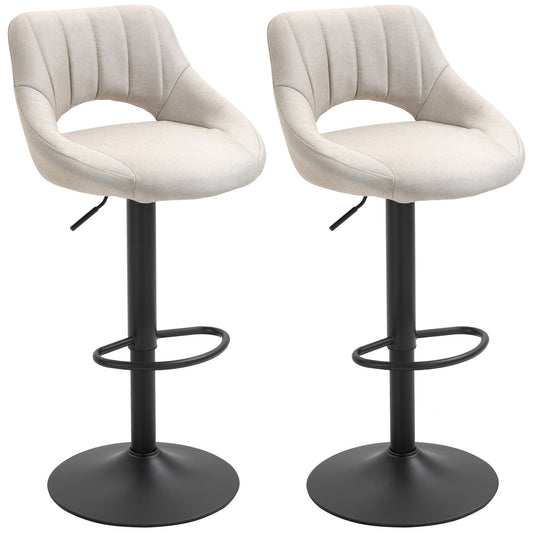 Bar Stools Set of 2, Swivel Counter Height Barstools with Adjustable Height, Linen Upholstered Bar Chairs with Round Metal Base and Footrest, Cream at Gallery Canada