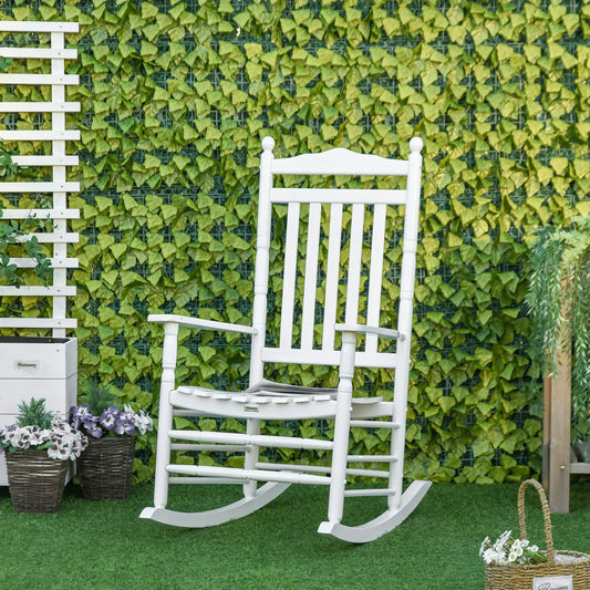 Wooden Outdoor Rocking Chair, Patio Chair with Slatted Back, White Outdoor Rocking Chairs White at Gallery Canada