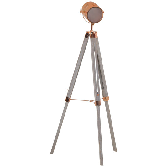Vintage Tripod Floor Lamp, Height Adjustable Nautical Spotlight with Wood Legs, E12 Lamp Base for Living Room, Bedroom, Grey and Rose Gold at Gallery Canada