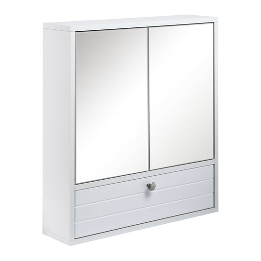 Bathroom Medicine Cabinet with Mirror, Wall Mounted Mirror Cabinet with Double Door, Storage Drawer and Adjustable Shelf, White - Gallery Canada