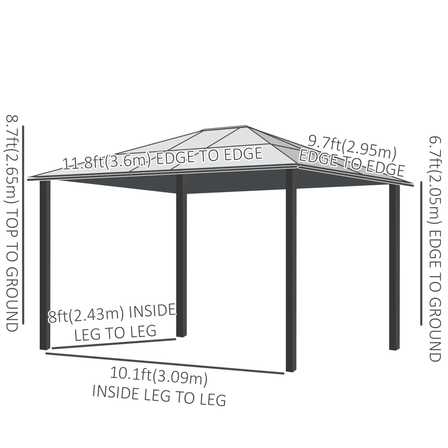 10' x 12' Hard Top Gazebo, Waterproof Canopy, Sun Shelter, Mosquito Netting Gazebos at Gallery Canada