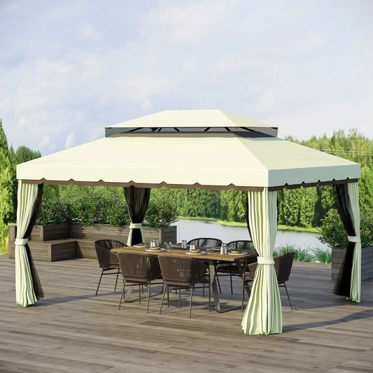 10'x13' Aluminum Gazebo, Double Tier, Netting, Curtains, White Gazebos Cream at Gallery Canada