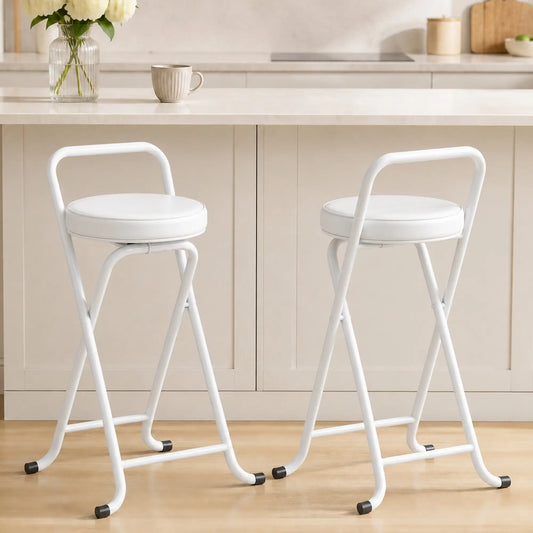 Foldable Bar Stools Set Of 2, PU Cushioned Seat With Footrest, White Bar Stools White at Gallery Canada