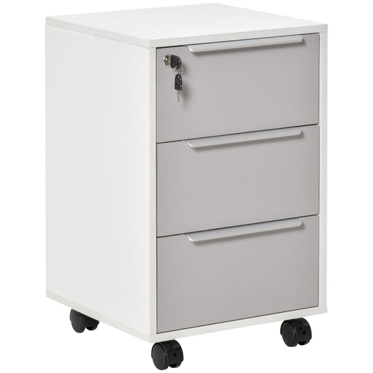Vertical Filing Cabinet with Lock, 3 Drawer File Cabinet with Wheels, Home Office Organizer, White and Grey - Gallery Canada