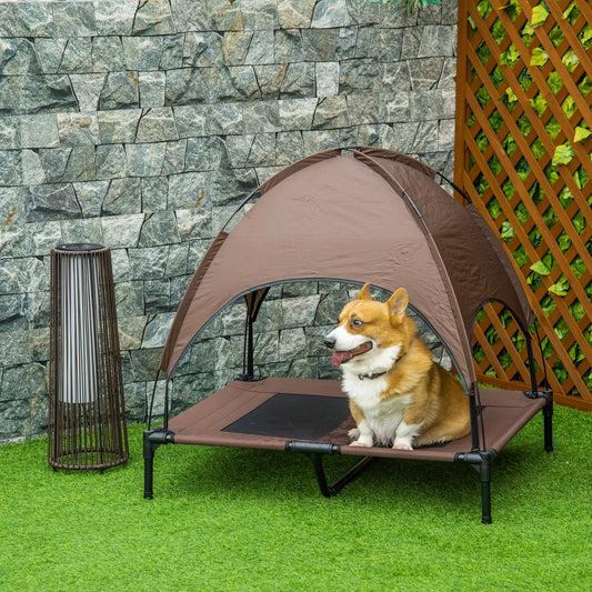 Elevated Dog Bed with Canopy, Portable Dog Cot, L Size, 36" x 30" x 35", Coffee Elevated Dog Beds Coffee, Black at Gallery Canada