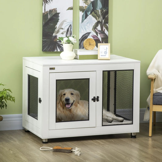 Pet Crate End Table, Water-resistant Cushion, Large Medium Dogs, White Houses, Kennels & Pens White at Gallery Canada