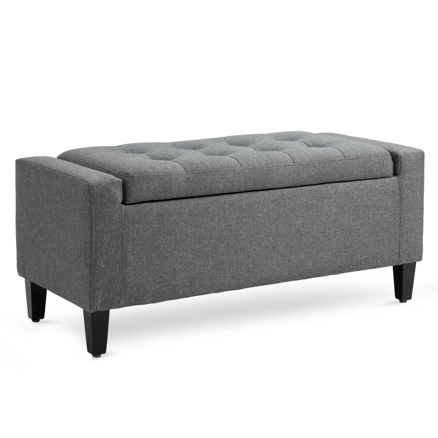 Storage Ottoman Bench, Tufted Linen Fabric, Flipping Top, Grey Storage Ottomans & Benches at Gallery Canada