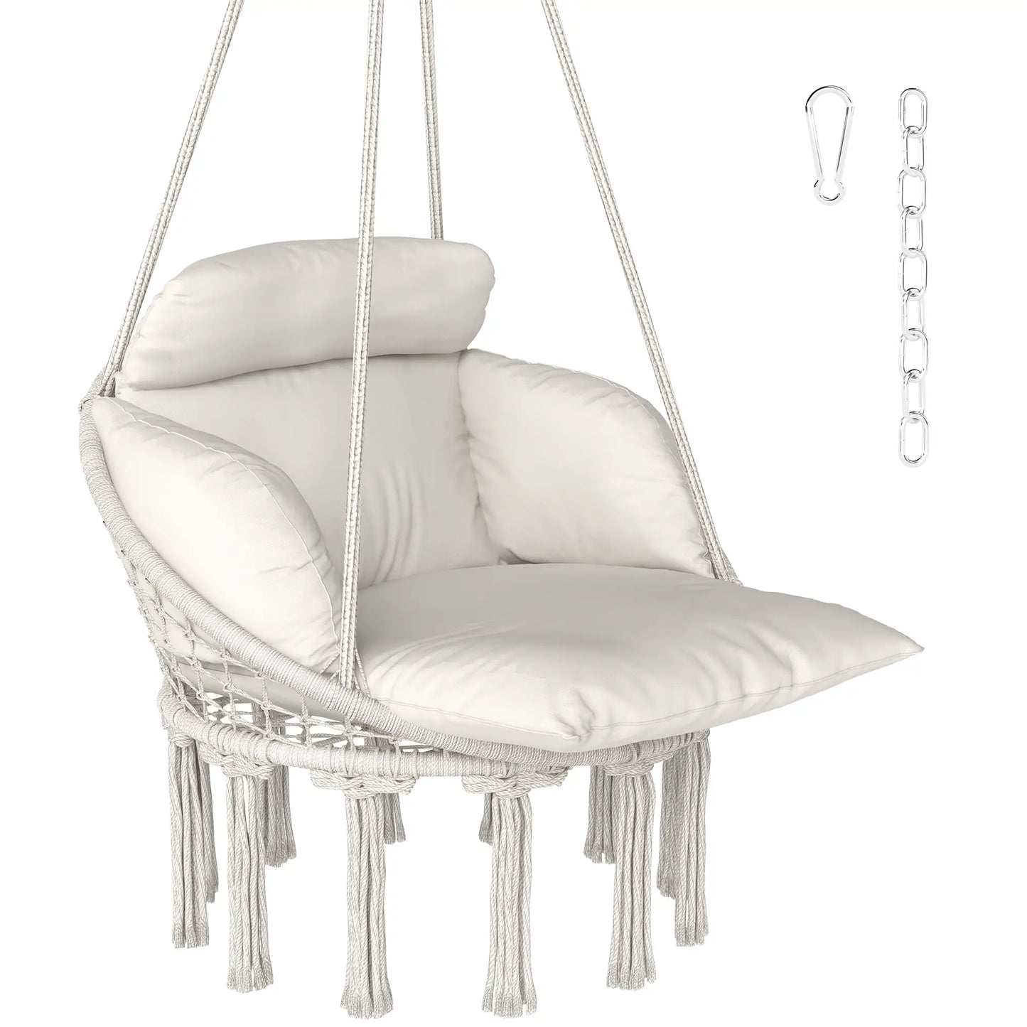 Boho Hammock Chair Swing with Cushion, Chain, Steel Frame, Cream Hammock Swings at Gallery Canada