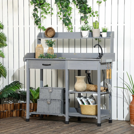 Potting Bench Table, Garden Workstation, 45.3" x 17.7" x 48.4", Grey Potting Benches & Tables Grey at Gallery Canada