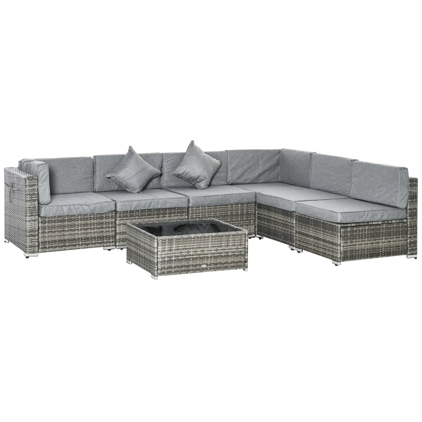 7pc Garden Wicker Sectional Set w/ Tea Table Patio Rattan Lounge Sofa Outdoor Deck Furniture Light Grey Patio Furniture Sets at Gallery Canada