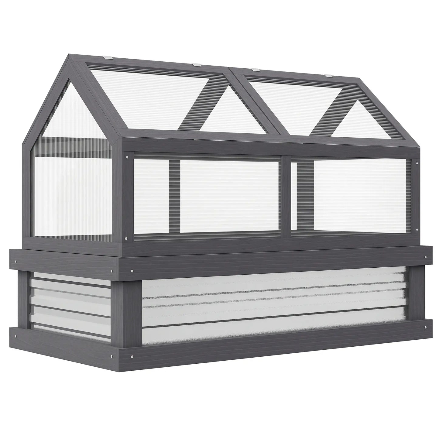 Raised Garden Bed Kit With Greenhouse, Wooden Cold Frame Planter, 48" x 24" x 32", Grey