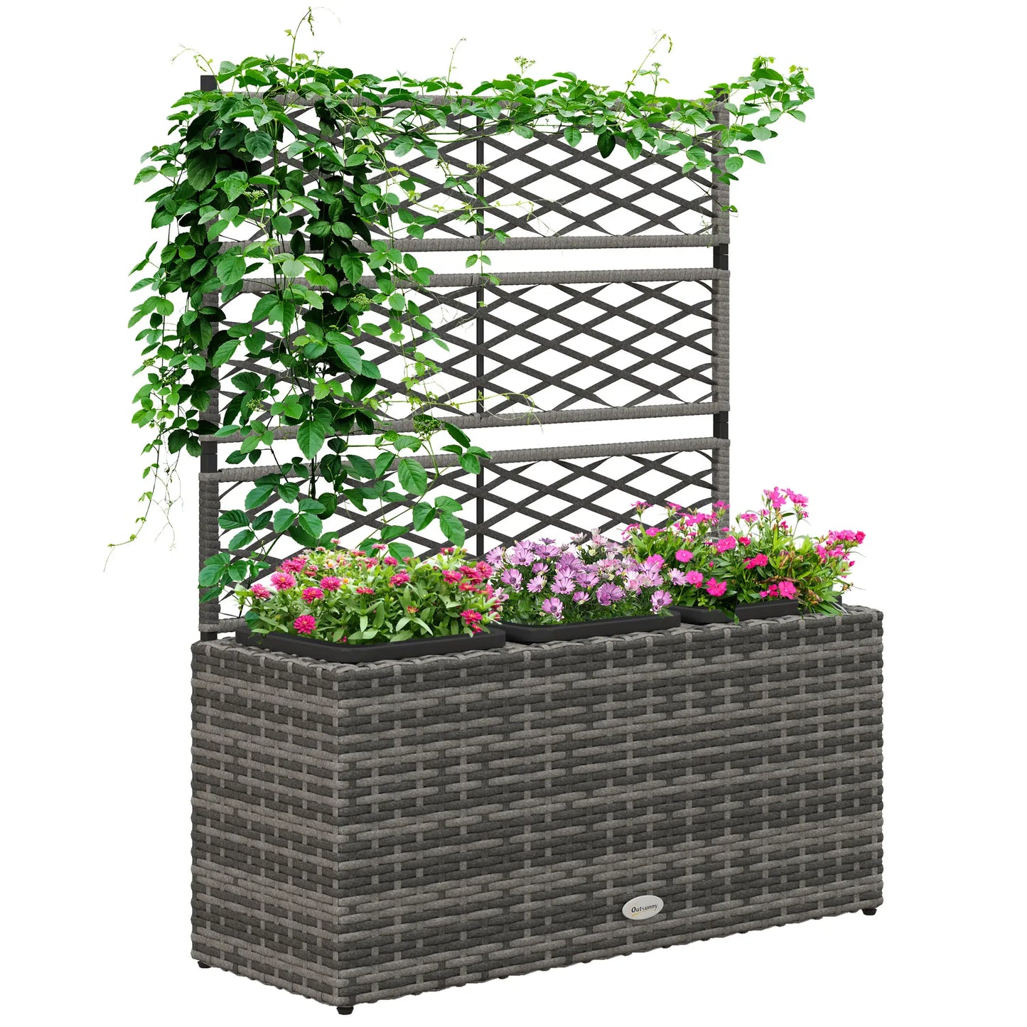 Wicker Raised Garden Bed With Trellis, 42" Tall, Mixed Grey Raised Garden Beds at Gallery Canada