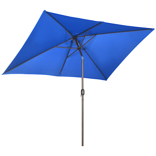 6.5x10ft Patio Umbrella, Rectangle Market Umbrella with Aluminum Frame and Crank Handle, Garden Parasol Outdoor Sunshade Canopy, Dark Blue