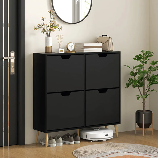 Shoe Storage Cabinet, 4 Flip Drawers, Adjustable Shelf, Holds 8-16 Pairs, Black Shoe Storage Cabinets & Racks Black at Gallery Canada
