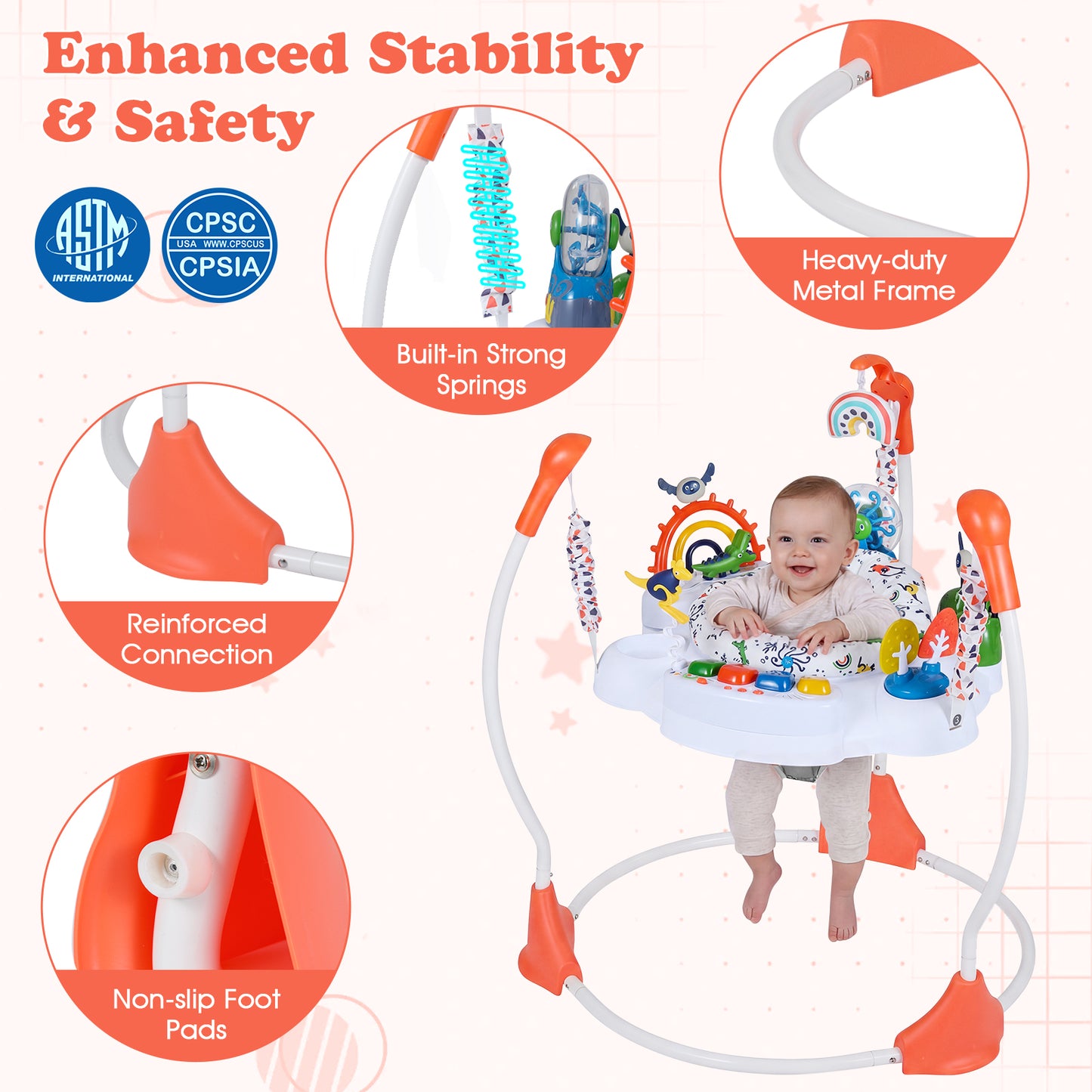 Baby Activity Center, Jumper Bouncer, 6 Interactive Toys, Lights Music, Orange High Chairs at Gallery Canada
