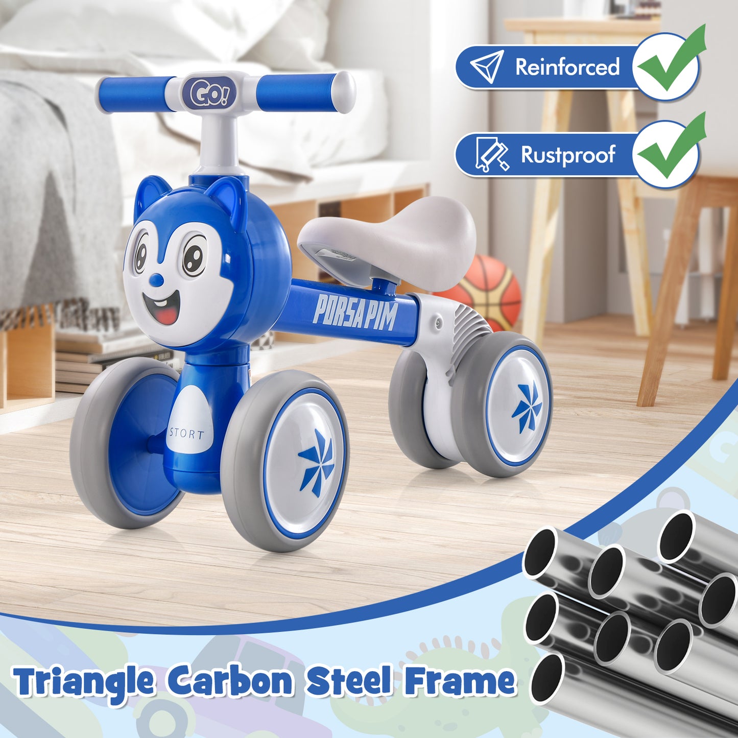 Baby Balance Bike, No Pedal, Lightweight, 4 Wheels, Blue Balance Bikes at Gallery Canada