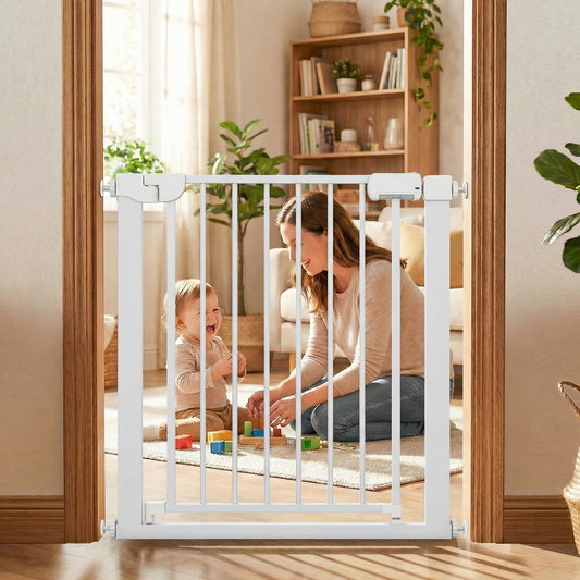 Pressure Mounted Auto-Close Baby Gate, White Pet Gate White at Gallery Canada