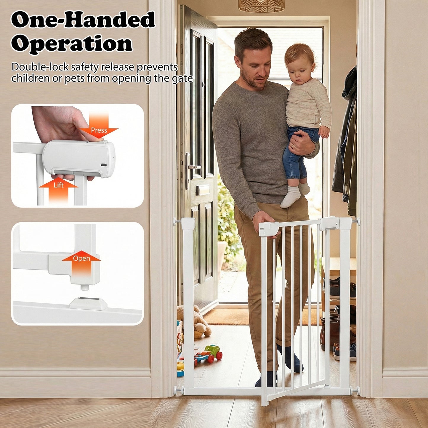 Pressure Mounted Auto-Close Baby Gate, White Pet Gate at Gallery Canada
