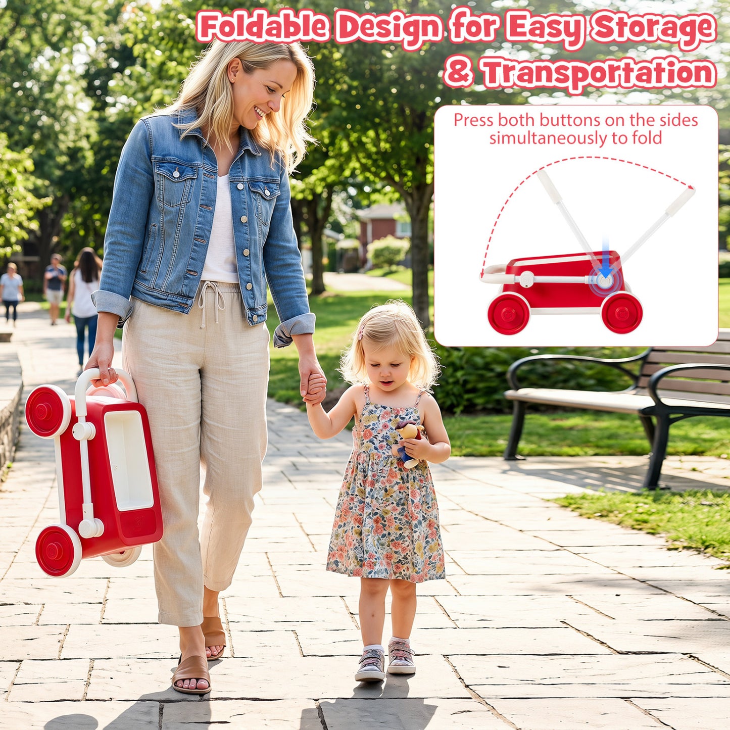Baby Push Walker with Wheels and Foldable Handlebar and Storage Basket, Red Baby Activity at Gallery Canada
