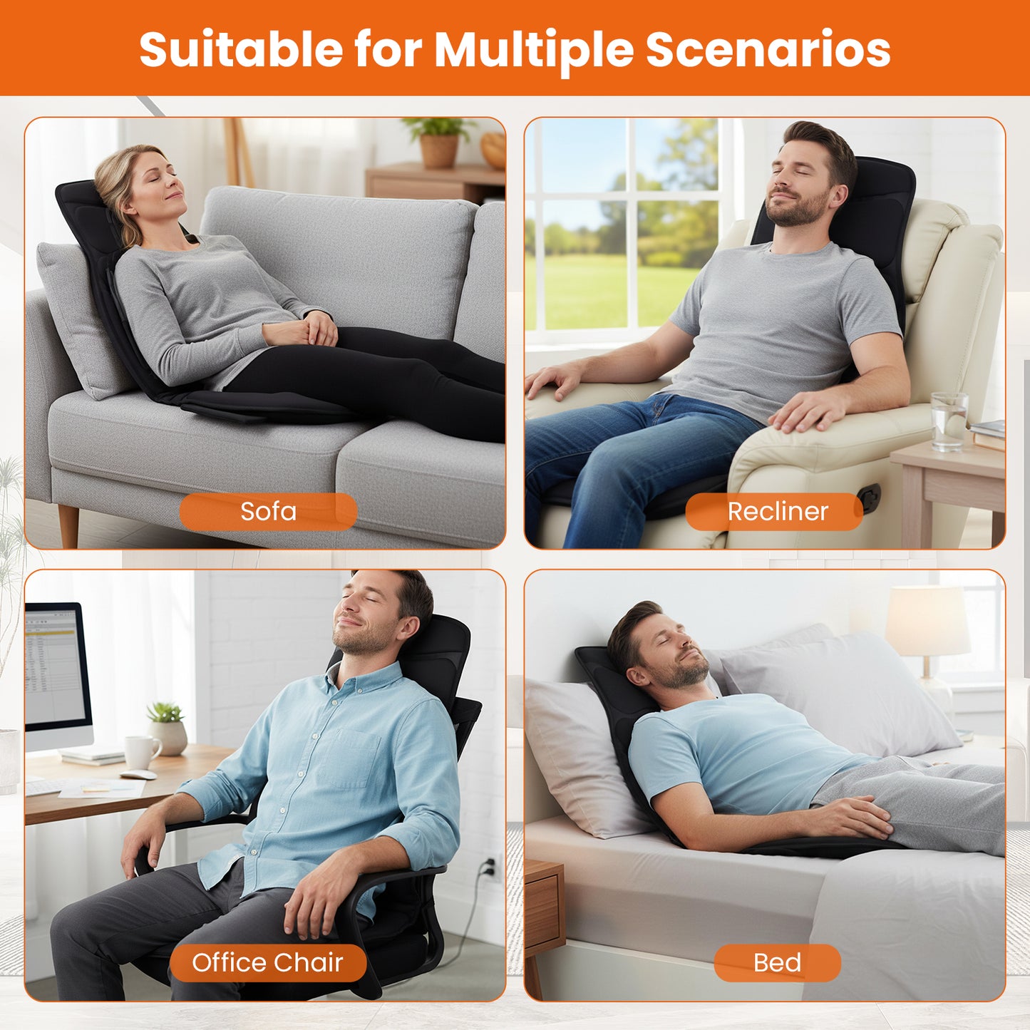 Back Massager Seat Cushion with Heat and 10 Vibration Motors for Pain Relief, Black Back Massager at Gallery Canada