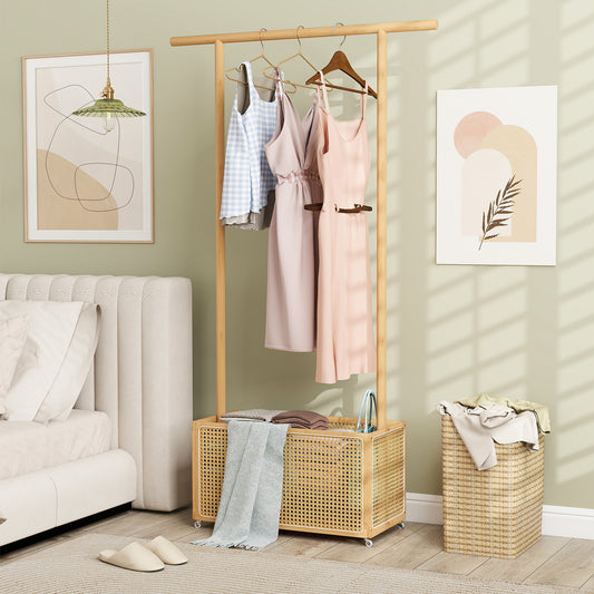 Bamboo Clothes Rack, Rattan Storage Basket, Wheels, Natural Coat Racks & Hall Trees Natural at Gallery Canada