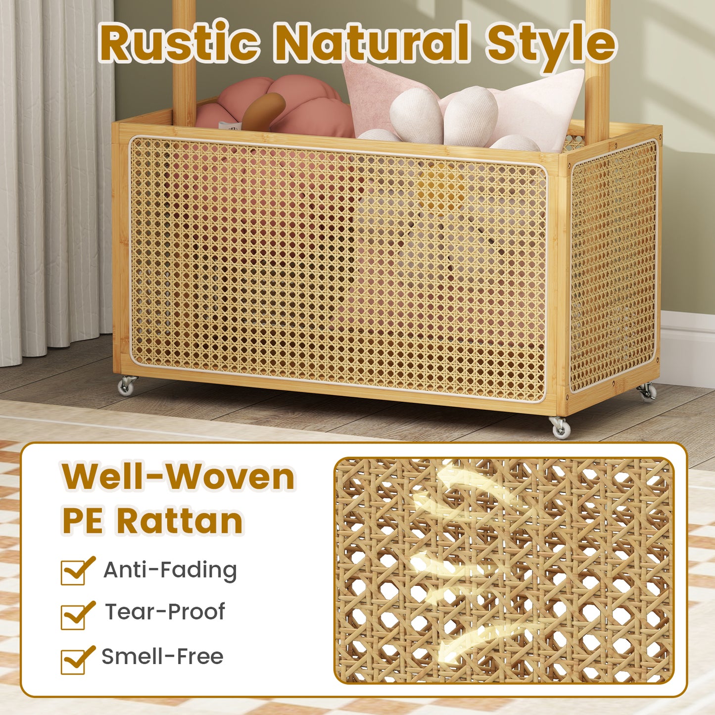 Bamboo Clothes Rack, Rattan Storage Basket, Wheels, Natural Coat Racks & Hall Trees at Gallery Canada