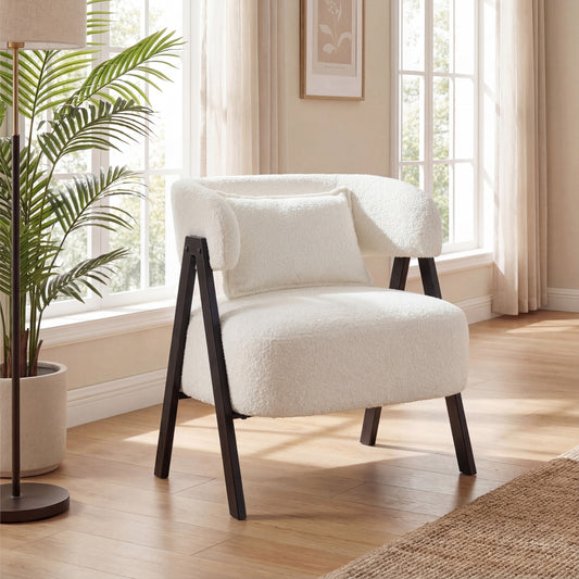 Barrel Accent Chair Faux Rabbit Fur Upholstered Armchair, White Accent Chairs White at Gallery Canada