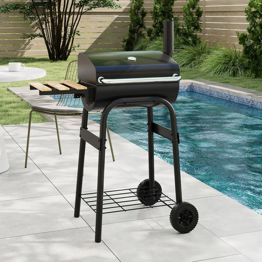 Barrel Charcoal Grill with Foldable Side Table and Thermostat, Black Outdoor Grills Black at Gallery Canada