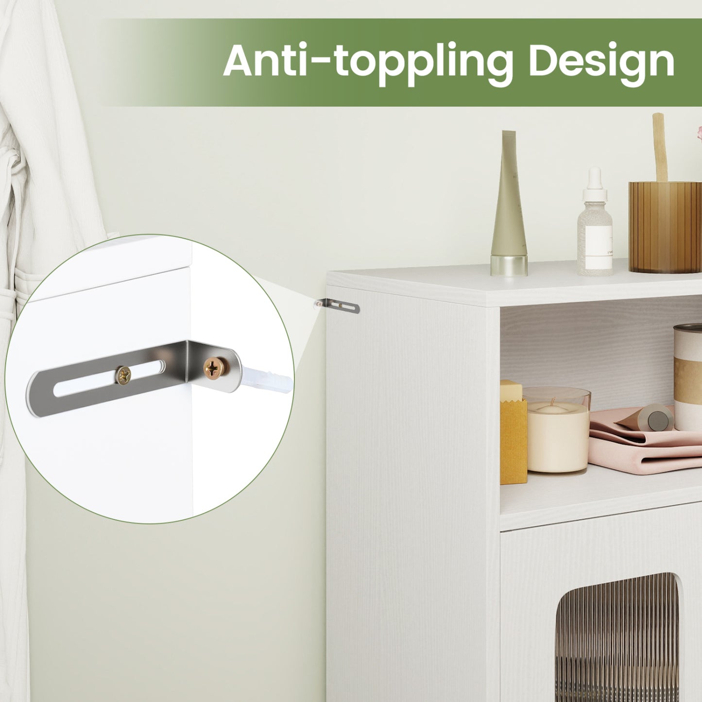 Bathroom Cabinet, 2 Doors, 3-Level Adjustable Shelf, White Floor Cabinets at Gallery Canada