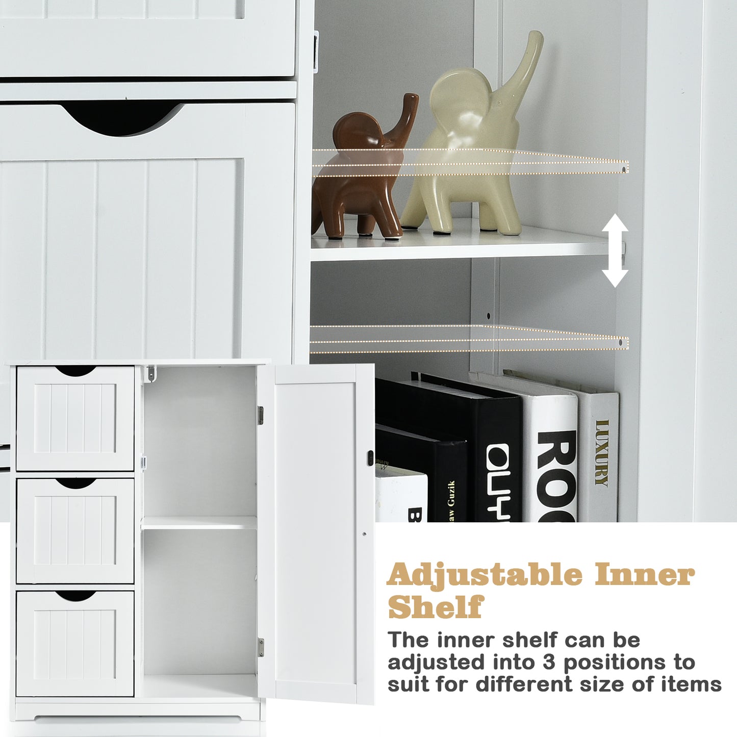 Bathroom Floor Cabinet, 3 Drawers, 1 Cupboard, White Floor Cabinets at Gallery Canada