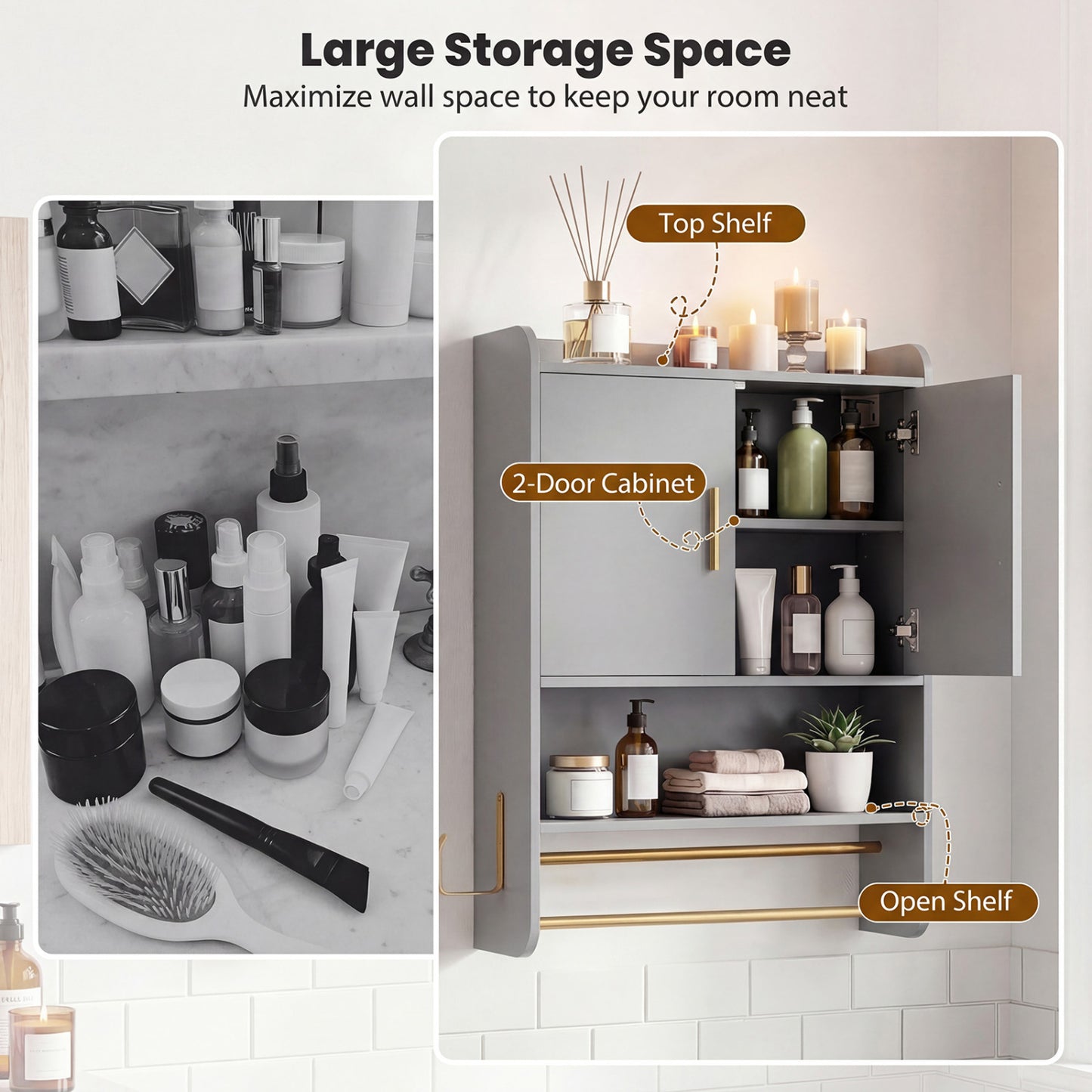 Wall Mounted Medicine Cabinet with Towel Bars, Grey Wall Cabinets at Gallery Canada