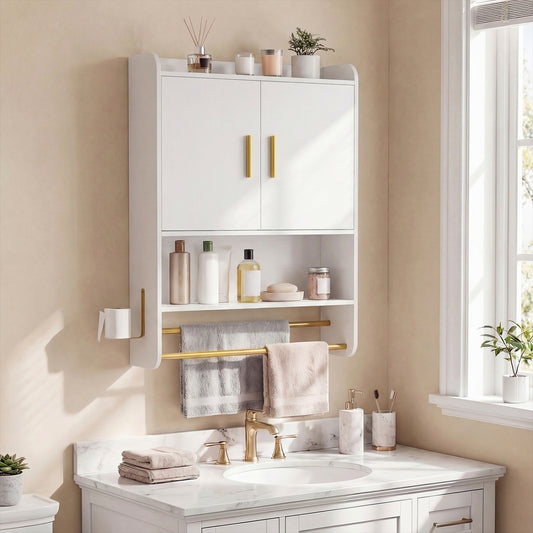 Bathroom Wall Cabinet Wall Mounted Medicine Cabinet with Towel Bars, White Wall Cabinets White at Gallery Canada
