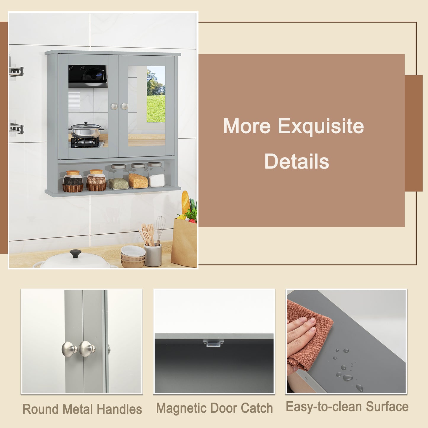 Wall Mount Mirror Cabinet, Gray Wall Cabinets at Gallery Canada