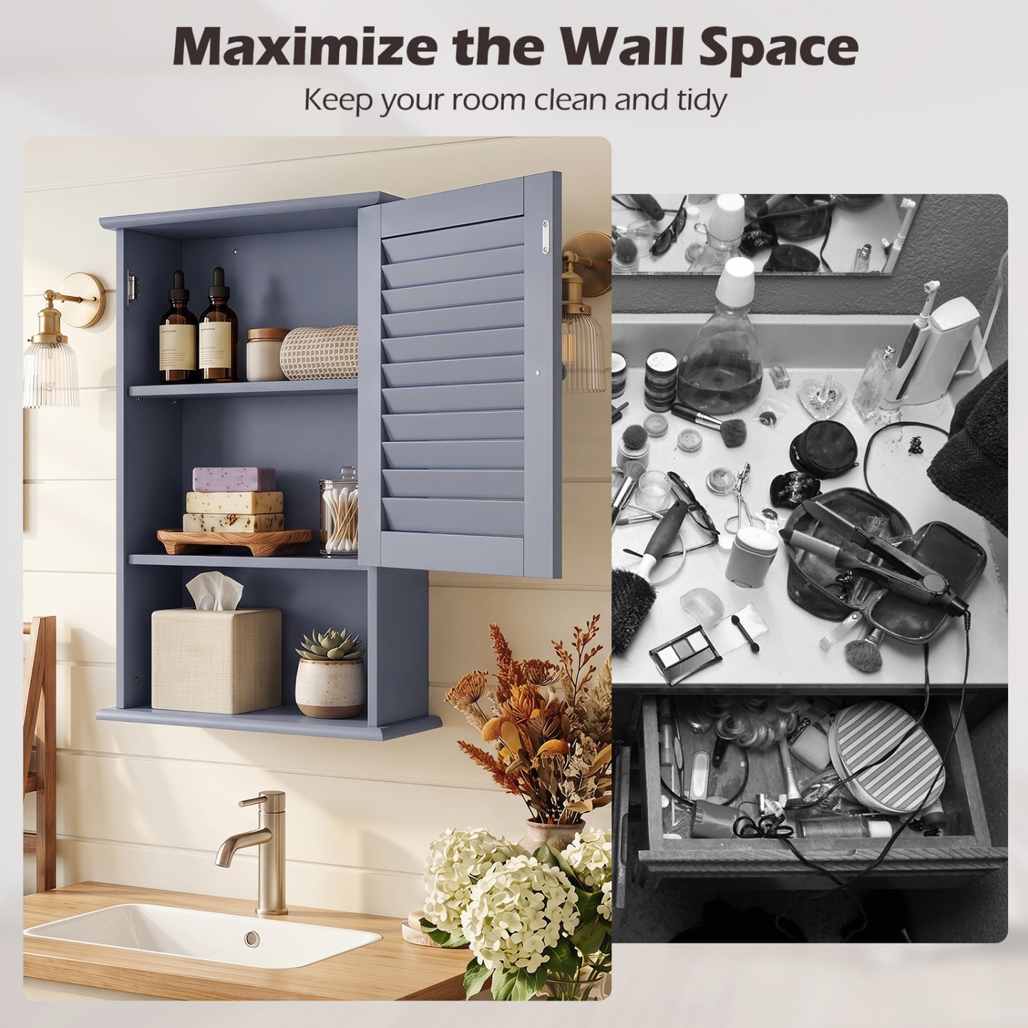 Wall Mount Storage Cabinet, Single Door, Height Adjustable Shelf, Gray Wall Cabinets at Gallery Canada