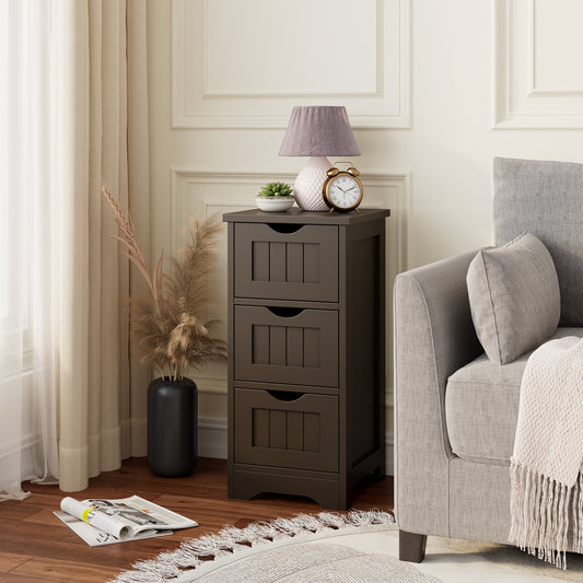 Wooden Free Standing Storage Cabinet, 3-Tier, Brown Floor Cabinets Brown at Gallery Canada