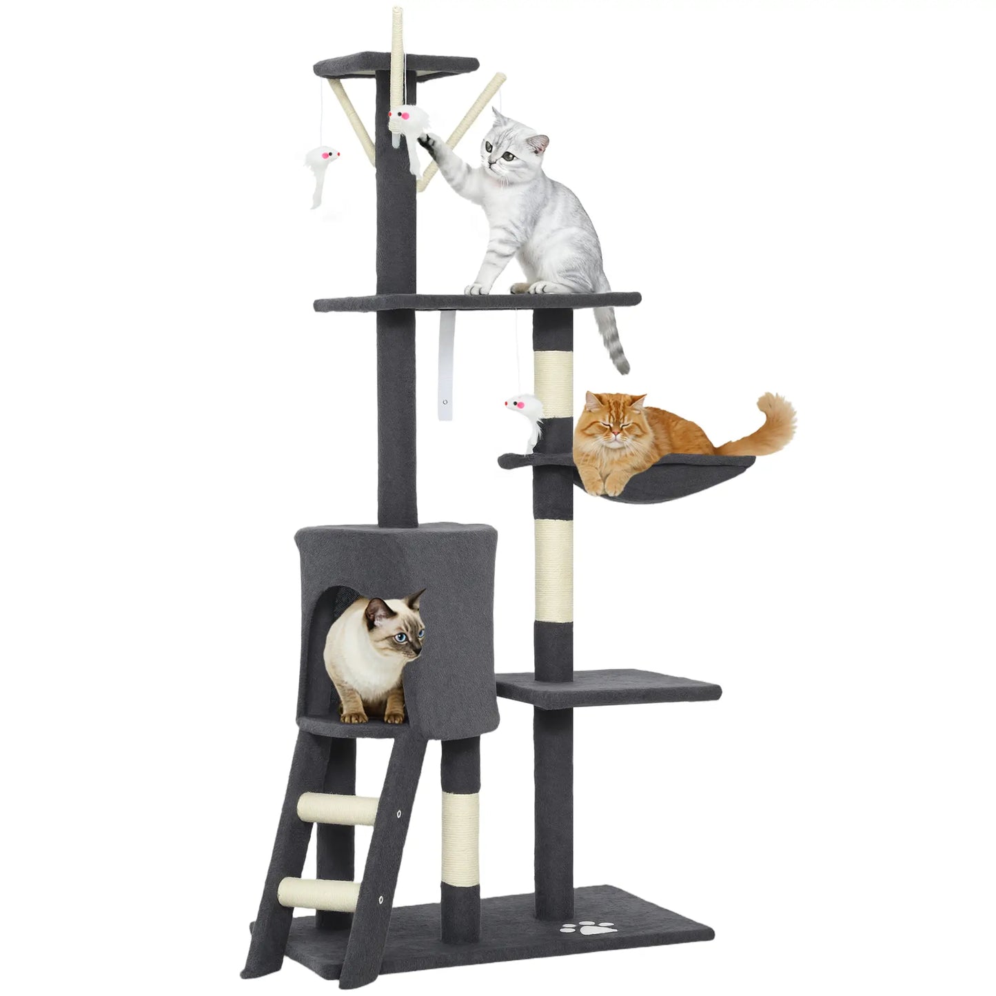 53 Inch Cat Tree Tower, Scratching Posts, Condo, Perches, Dark Grey Cat Towers at Gallery Canada