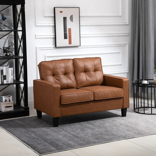 51" PU Leather Loveseat, Upholstered Double Sofa, Tufted Backrest, Brown 2-Seater Sofas Brown at Gallery Canada