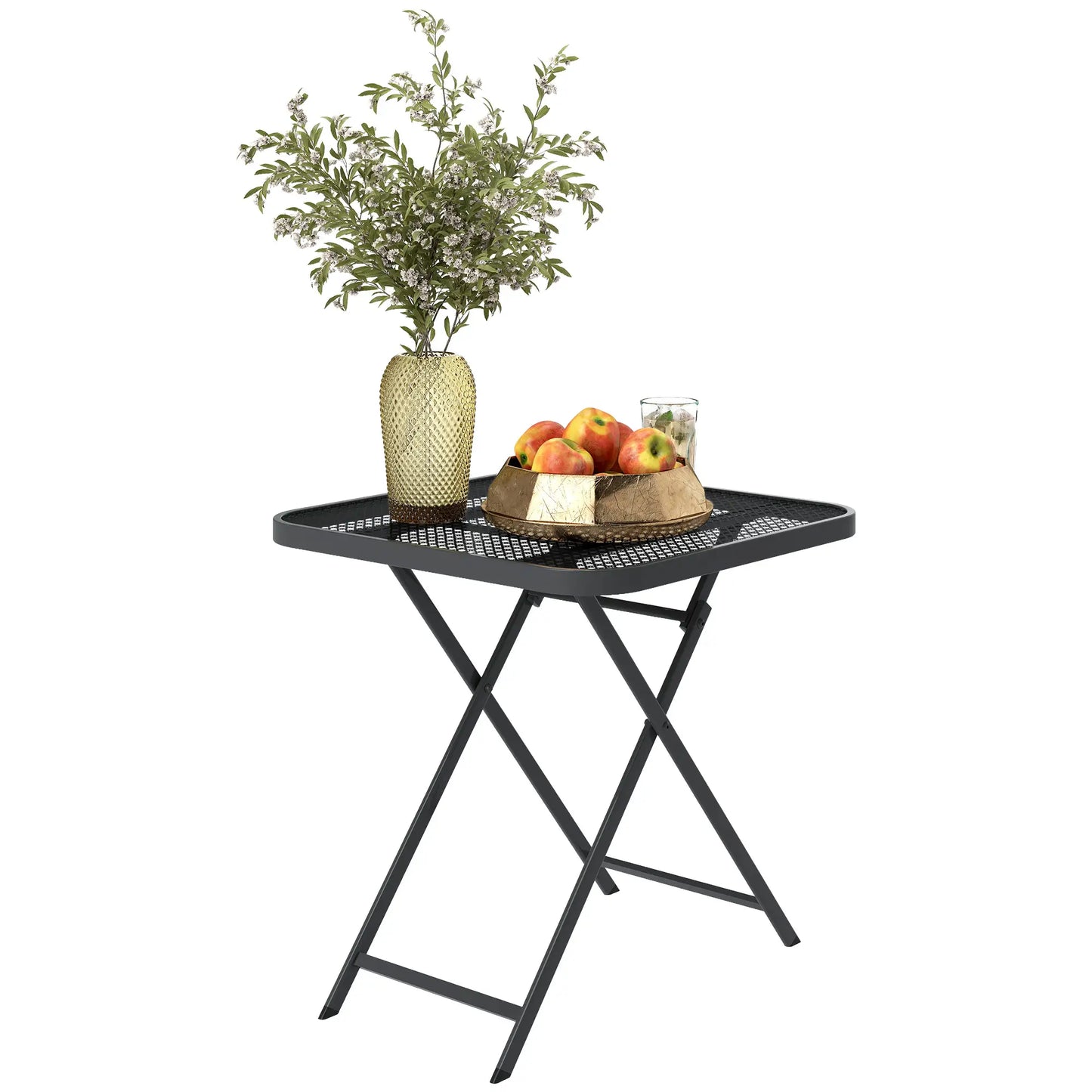 27.5" Square Outdoor Patio Table, Folding, Grid Rattan-Like Top, Black Patio Dinning Tables at Gallery Canada