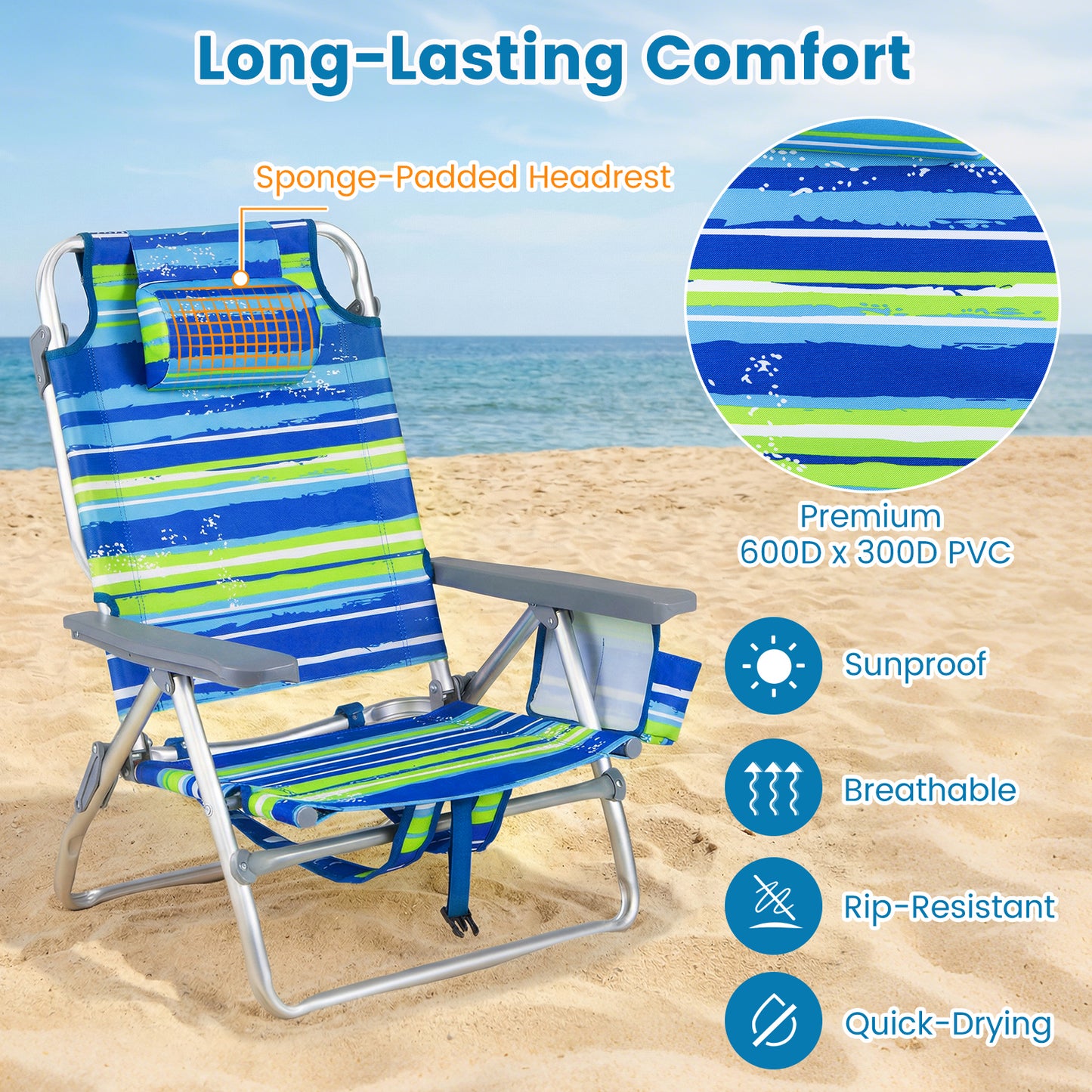 Portable Folding Beach Chairs, Set of 2, Blue and Green Beach & Lawn Chairs at Gallery Canada