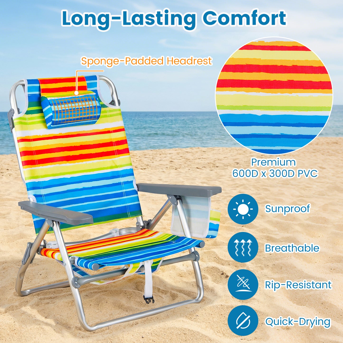 Portable Folding Beach Chairs, Set of 2, 5-Position Backrest, Yellow Beach & Lawn Chairs at Gallery Canada