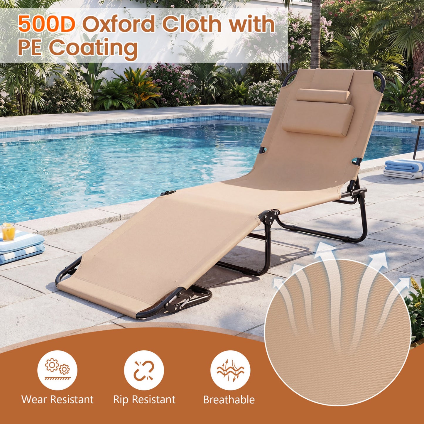 Beach Chaise Lounge Chair With Face Hole, Removable Pillow, Beige Outdoor Chaise Lounges at Gallery Canada