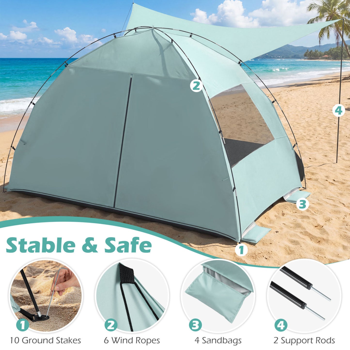 Beach Tent Sun Shelter, With Extended Floor, Vent Windows, Green Canopies at Gallery Canada