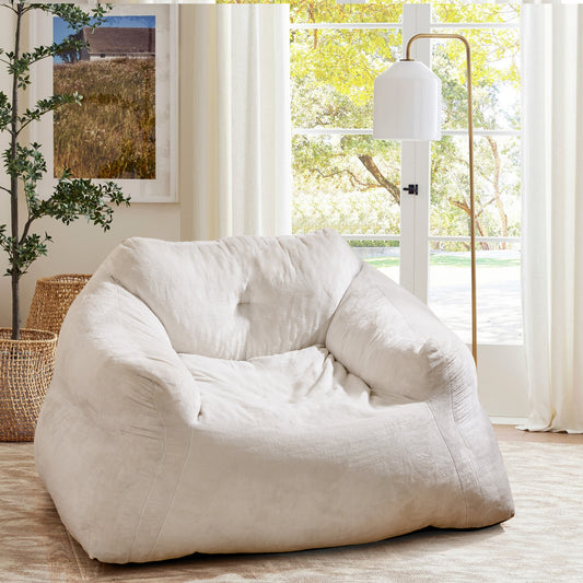 Plush Bean Bag Chair, Ultra-Soft Velvet Cover, Beige Floor Chairs Beige at Gallery Canada
