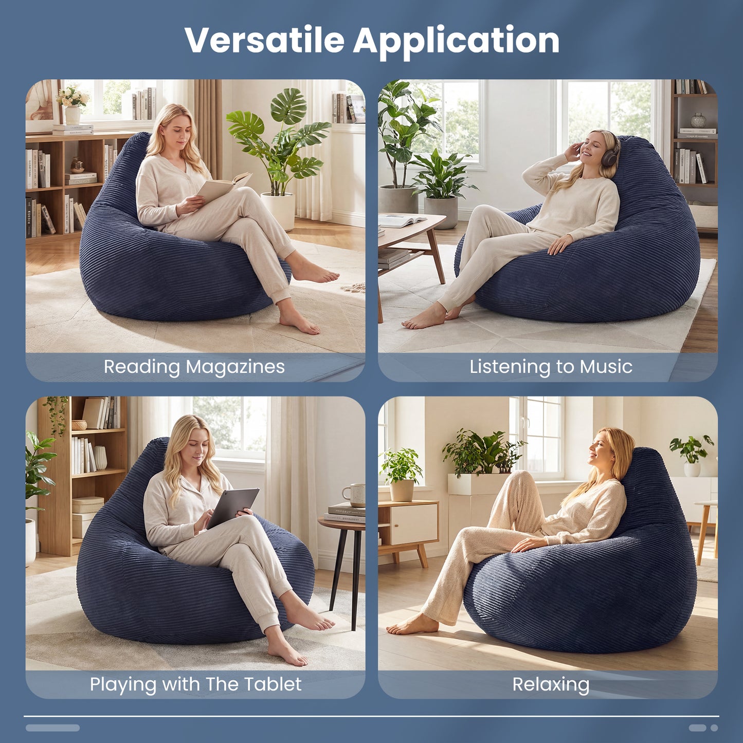 Bean Bag Chair, Skin-Friendly Corduroy Cover, Soft Sponge Filling, Blue Sofas & Loveseats at Gallery Canada