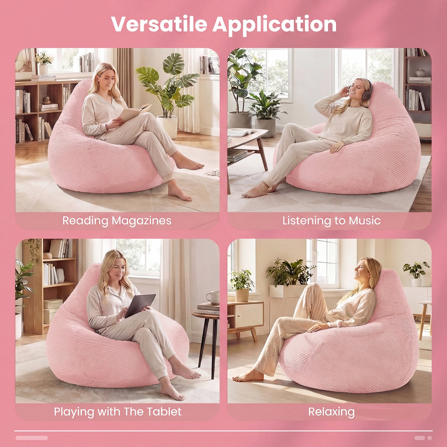 Bean Bag Chair, Accent Sofa, Corduroy Cover, Soft Sponge, Pink Sofas & Loveseats at Gallery Canada