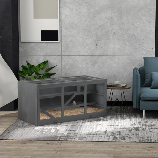 Wooden Hamster Cage, Rat Cage with Slide, Tray, Grey Hamster Cages Grey at Gallery Canada